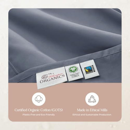 100% Organic Cotton Pillow Cases Standard Size Set of 2-100% Cotton Pillowcases GOTS Certified 300 Thread Count - Naturally Cooling Comfortable Breathable & Soft Pillow Cases (Mineral, Standard)