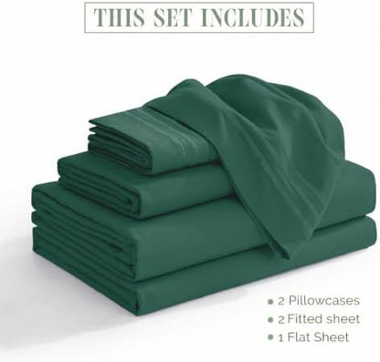 Elegant Comfort Luxury 5-Piece Bed Sheet Set - Luxury Bedding 1500 Premium Hotel Quality Microfiber, Wrinkle Resistant Cool and Breathable, Easy Elastic Fitted, Split King, Hunter Green