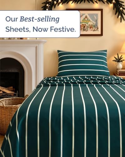 Christmas Sheet Set, Pine Stripe, Holiday Xmas Bedding Set - Twin Size