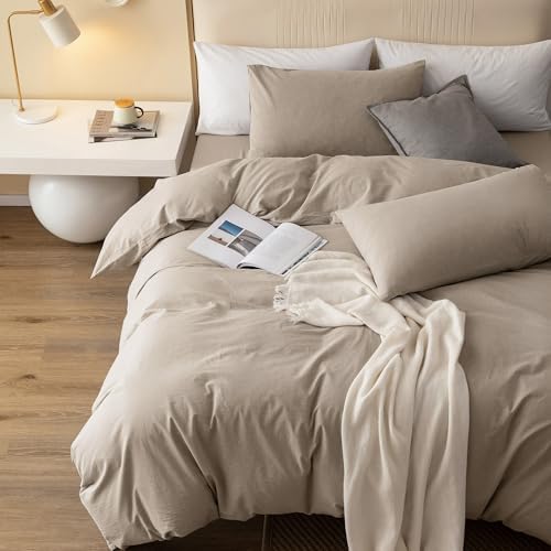 JIYUAN Twin Washed Cotton Duvet Cover Set, 2-Piece, Relaxed Linen Feel