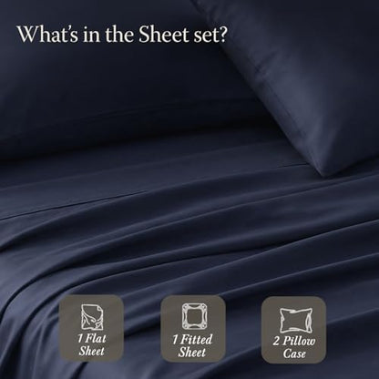 Threadmill 400TC Egyptian Cotton Queen Sheet Set, Sateen, Folkstone Blue