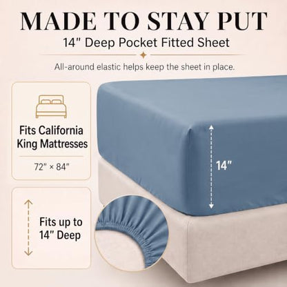 CozyLux California King Comforter Set Grayish Blue, 7 Pieces Bed in a Bag