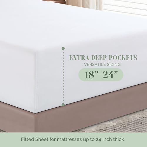 Elegant Comfort 4-Piece Bed Sheet Set - Luxury Bedding 1500 Premium Hotel Quality Microfiber, All Around Elastic 18-24 Inches Deep Fitted Sheet- Extra Deep Pocket Sheets, Full, White