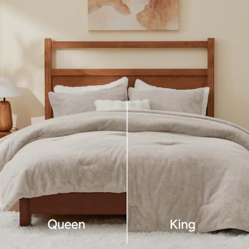 BEDELITE Faux Fur Queen Comforter Set Taupe,Warm Bedding with 2 Pilowcases