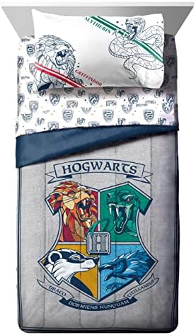 Harry Potter Twin Comforter Set 5 Piece Kids Bedding, Gray