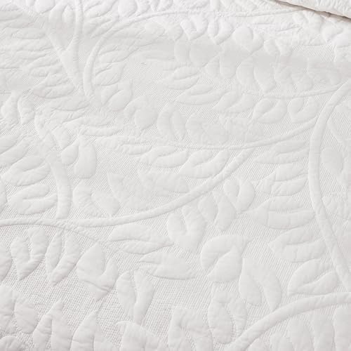 MarCielo 100% Cotton Quilt Set - 3-Piece Embroidered Farmhouse Bedspread & Shams, All-Season Breathable Bedding(Bright White,King)