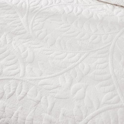 MarCielo 100% Cotton Quilt Set - 3-Piece Embroidered Farmhouse Bedspread & Shams, All-Season Breathable Bedding(Bright White,King)