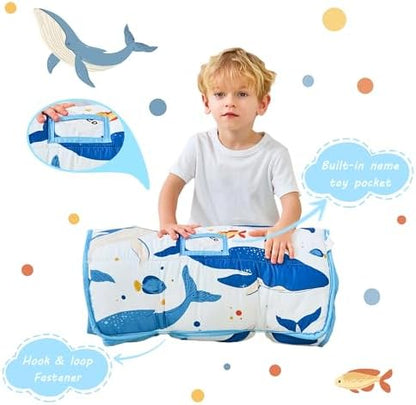 Lasoftan Toddler Nap Mat with Pillow and Blanket, Extra Large Rolled Napping Mats,Slumber Bags for Boys Girls,Kids Sleeping Bag for Daycare, Preschool Travel Camping