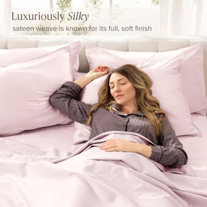 Bare Home 100% Organic Cotton Sateen Sheet Set (Twin, Dusty Pink)