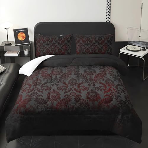 Paisley Floral Comforter Twin Size,Gothic Kids Comforter Set,3Pcs Bedding Set Printed Comforter with 2 Pillowcases,Down Alternative,Soft and Lightweight,for All Seasons