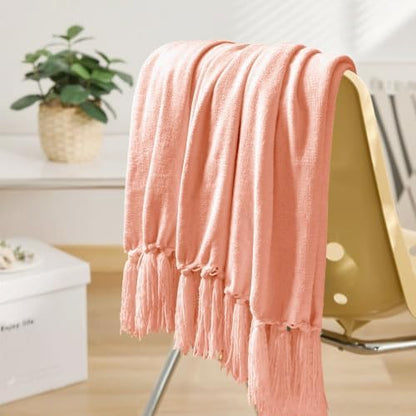 Chenille Throw Blanket for Couch 60" x 80", Peach