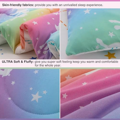 A Nice Night 5pc Rainbow Full Comforter Set Glow in The Dark Kids Bedding