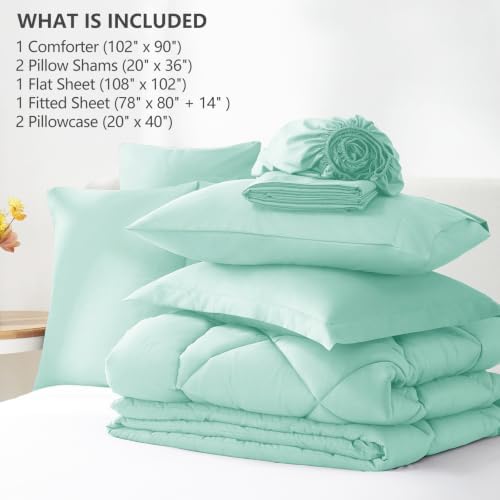 CozyLux King Comforter Set 102"x90" Mint Green - 7 Piece Bed in a Bag