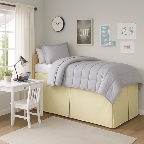 Pleated College Dorm Bed Skirt Luxury Microfiber, Twin XL (39x80) with Split Corners, 21" Long Drop, Hotel-Quality 1800 Ultra-Soft Dust Ruffle, Ivory