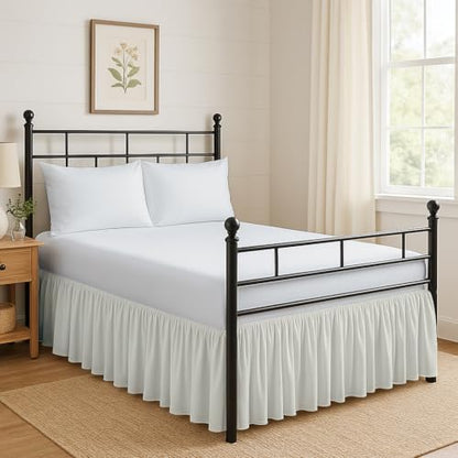 Ruffled Bed Skirt Split Corners with Platform, Tailored Fit Hotel Quality Wrinkle Free Ultra-Soft Microfiber Dust Ruffle, Upto 21 Inch Drop, King, Ivory