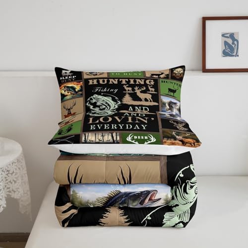 Feelyou Big Pike Fish Bedding Set - Deer Comforter Set for Kids Boys Girls - Twin Size with 1 Comforter and 1 Pillowcase