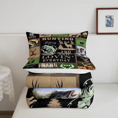 Feelyou Big Pike Fish Bedding Set - Deer Comforter Set for Kids Boys Girls - Twin Size with 1 Comforter and 1 Pillowcase