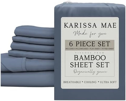 KARISSA MAE 6 Piece Luxury Bamboo Viscose Queen Sheet Set, 4 Pillowcases