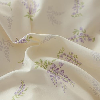 LifeTB Lilac Comforter Set Twin XL Girls Purple Flower Bedding Comforter Vintage Garden Floral Comforter Set Fluffy Soft Botanical Comforter with 2 Bow Ties Pillowcases for Girls Women Twin XL Size
