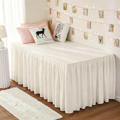 Dorm Room Bed Skirt Twin XL 36" Drop, College Split Corner Bedskirt, Ivory