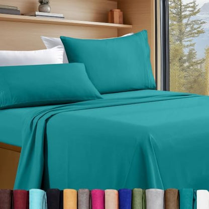 Elegant Comfort Luxury 4-Piece Bed Sheet Set - Luxury Bedding 1500 Premium Hotel Quality Microfiber, Wrinkle Resistant Cool and Breathable, Easy Elastic Fitted, RV Short Queen, Teal
