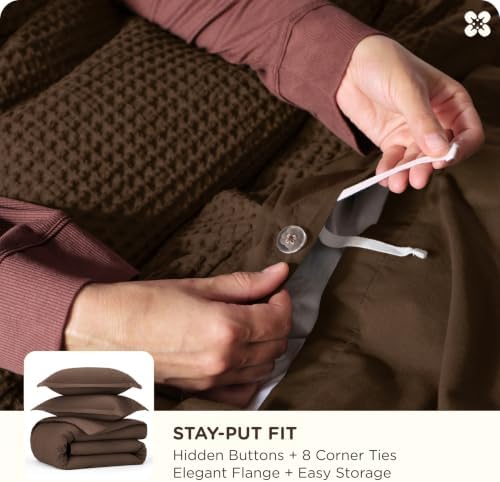 Bedsure PureWoven Cotton Waffle Duvet Cover Set, California King, Brown