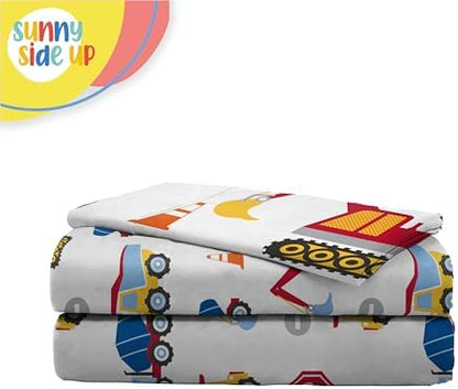 Sunny Side Up Construction Zone Toddler Sheet Set - 3 Piece Toddler Bedding Set Includes Pillow Cover - Super Soft Trucks Microfiber Sheets