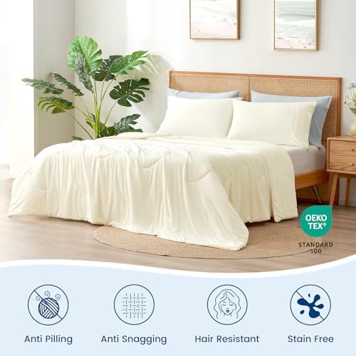 Cozy Bliss Cooling Comforter King Size, Reversible Lightweight Cooling Blankets for Hot Sleepers and Night Sweats, Q-Max>0.45 Soft Breathable Silky Smooth Summer Comforter, Snow Ivory, 106"x90"