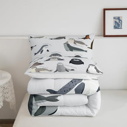 Feelyou Kids Cartoon Seal Comforter Set Queen Size for Boys Girls Teens