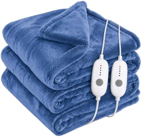 Eydna Electric Heated Blanket Queen Size 84"×90" Dual Control, 5 Heating Settings & 10Hs Auto Off, Overheat Protect, Energy Efficient, for Sofa & Bed, Machine Washable Gifts for Family, Denim Blue