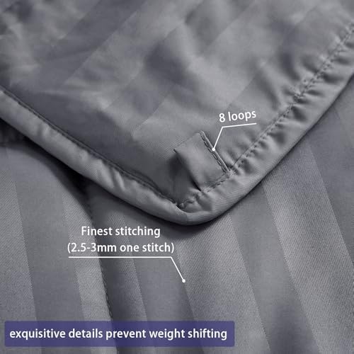yescool Weighted Blanket for Adults (20 lbs, 60" x 80", Satin Grey Stripes) Heavy Blanket for Sleeping Perfect for 190-210 lbs, Queen Size Breathable Blanket with Premium Glass Bead, Machine Washable