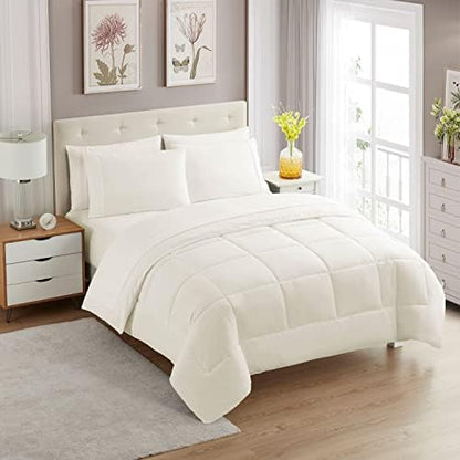 King Size Comforter Set with Sheets - 7-Piece Bedding Collection - 1 Comforter, 1 Fitted Sheet, 1 Flat, 4 Pillowcases - Deep Pocket - Soft & Breathable Premium Quality - Ideal for All Seasons, Ivory
