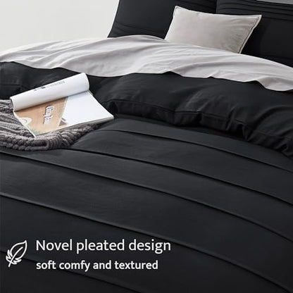 Oli Anderson 3PCS Pleated Duvet Cover Set, Black, King