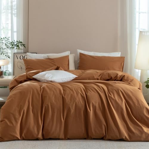 JIYUAN King Washed Cotton Duvet Cover Set, 3-Piece, Relaxed Linen Feel
