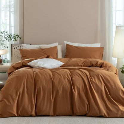 JIYUAN King Washed Cotton Duvet Cover Set, 3-Piece, Relaxed Linen Feel