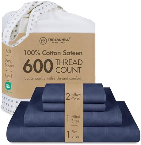 Threadmill 600TC Cotton King Sheet Set, Sateen, Jacquard, Folkstone Blue
