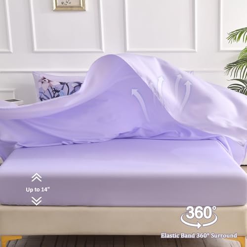 Luxudecor Lavender Purple Floral Comforter Set Queen Size 7 Piece, Flower Bed in a Bag, Elegant Comforter with Sheet Set, Soft Microfiber Bedding Set for All Season (Lavender, 90"x90")