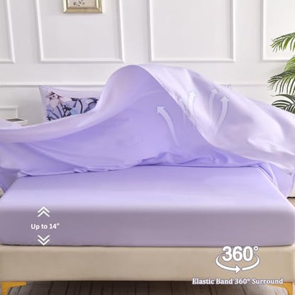 Luxudecor Lavender Purple Floral Comforter Set Queen Size 7 Piece, Flower Bed in a Bag, Elegant Comforter with Sheet Set, Soft Microfiber Bedding Set for All Season (Lavender, 90"x90")
