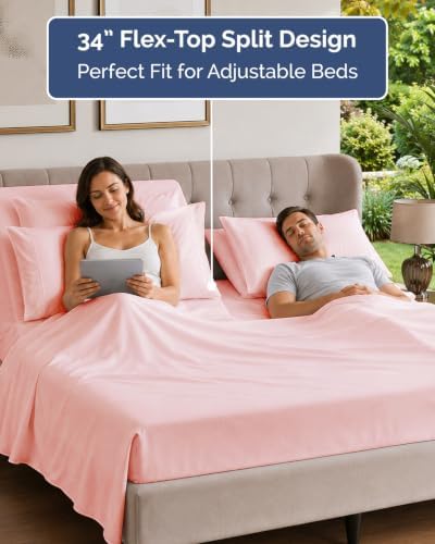 Flex Top Split Head King 6 Piece Sheet Set - Soft & Cooling - Baby Pink