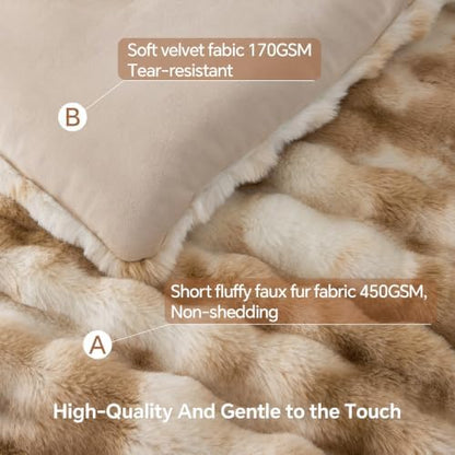 BEDELITE Tie Dye Faux Fur Comforter Set King,Thick Winter Comforter,Beige