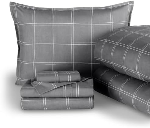 Bare Home Bed-in-A-Bag 5 Piece Set (Twin XL, Modern Plaid - Grey/White)