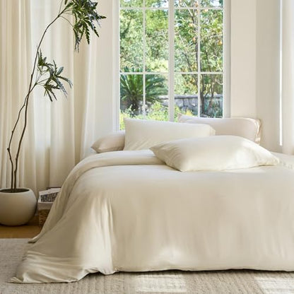 DOZ Duvet Cover Set, 100% Viscose derived from Bamboo, Organically Grown, Buttery Soft, Cooling Duvet Covers, High GSM, 1 Duvet Cover and 2 Pillowcases, 106"x90" (Ivory, King/Cal King)