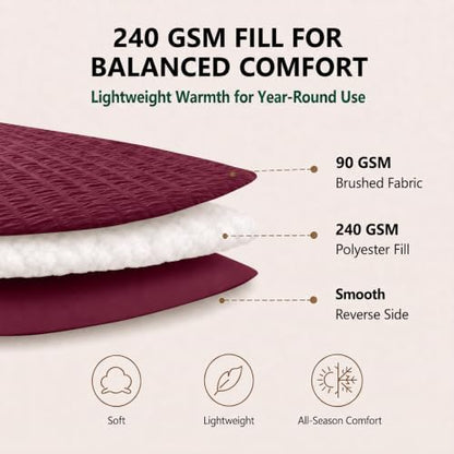 HIMEET King Comforter Set, 7-Piece Seersucker Bed in a Bag, Burgundy