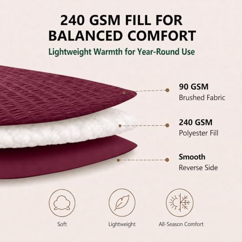 HIMEET Full Comforter Sets, 7-Piece Seersucker Bed in a Bag, Burgundy