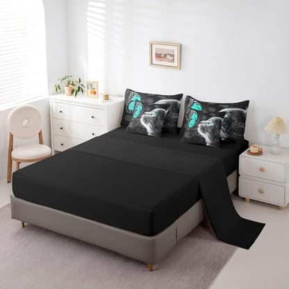 Feelyou Cute Cat Comforter Set 7 Pieces Twin Size Butterfly Bedding Set for Boys Girls Kawaii Pet Kitten Bed in a Bag with Comforter, Sheets, Pillowcases & Cushion Covers