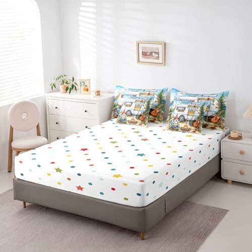 Erosebridal Kids Camping Gnome King Comforter Set 7Pc,RV Bunk Camper Bedding Sets with Sheets for Travel Trailer Decor,Rustic Country Floral Wildflower Bed Set with Fitted+Flat Sheet,Pillowcases