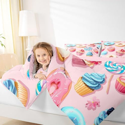 Homewish Donuts Comforter Set Twin Size,Cake Sweets Bedding Set 2pcs for Kids Girls Teens Room Decor,Cartoon Desserts Themed Duvet Insert Sets Pink Gourmet Quilted Duvet Set with 1 Pillowcase