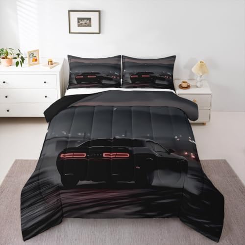 Erosebridal Cool Racing Car Twin Comforter Set for Kids Boys Girls,Boys Speed Car Bedding Set,Extreme Sports Duvet Insert,Black Race Cars Bed Set for All Season