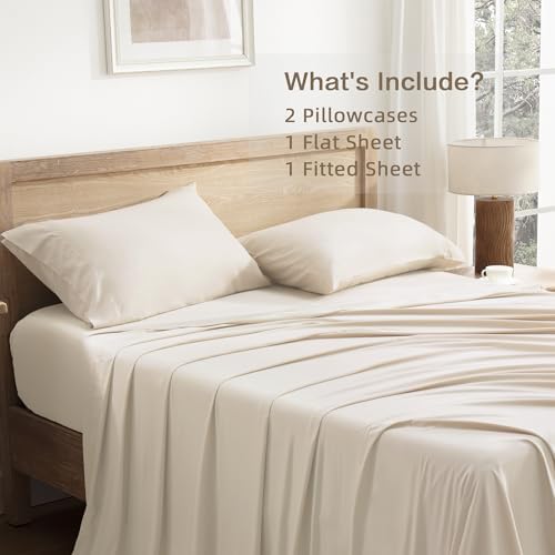 Andency Beige Queen Sheets Set 100% Viscose Derived from Bamboo
