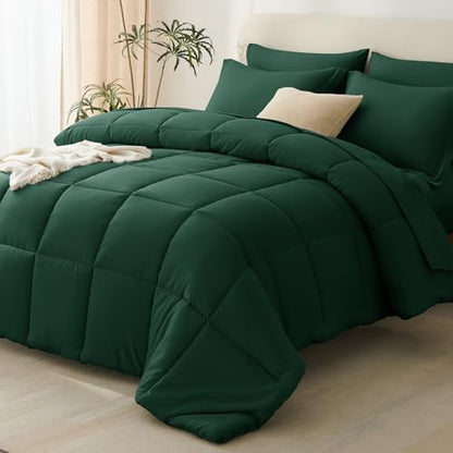 CozyLux Queen Comforter Set, 7-Piece Bed in a Bag, Emerald Green